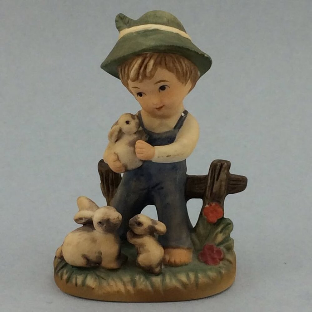 Vintage Napco Porcelain Tiny Tots Boy with Rabbits Figurine  #9969
